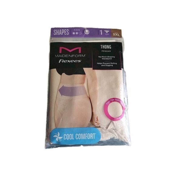 Maidenform Womens Shaping Thong Underwear 3XL Beige waistband Cool Comfort New - Picture 11 of 11